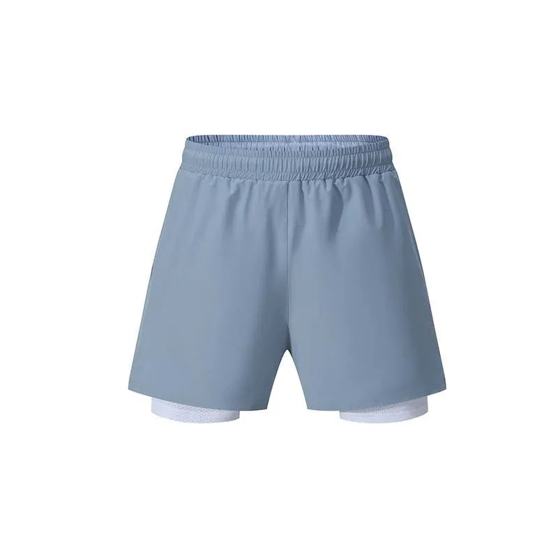 Men's black double-layer running shorts with a built-in liner for fitness training