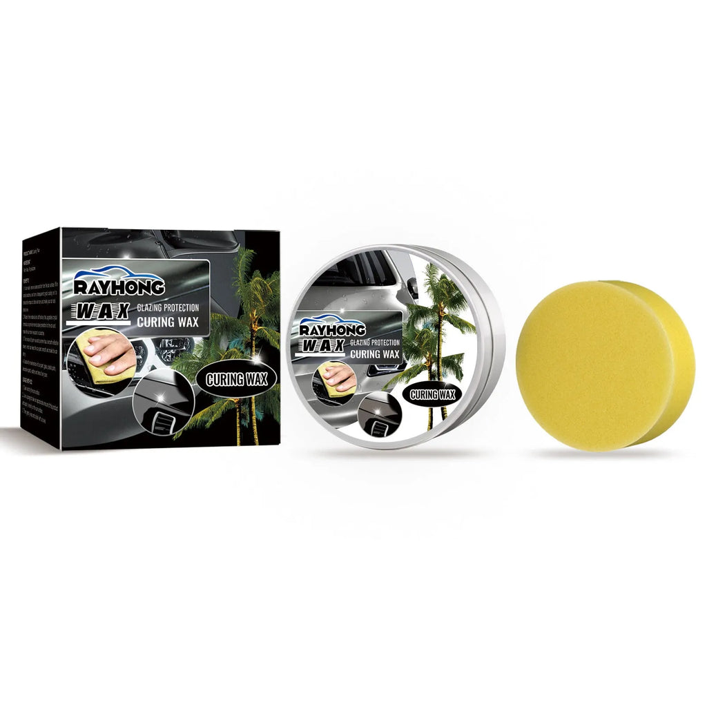Car coating wax kit showing square wax block and sponge applicator for automotive paint maintenance