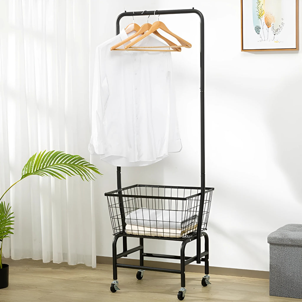 Single rod pulley storage clothes rail in white or black for hanging garments