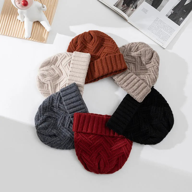 Wool women's knit hat with dome crown in various colour options including ivory white and obsidian black