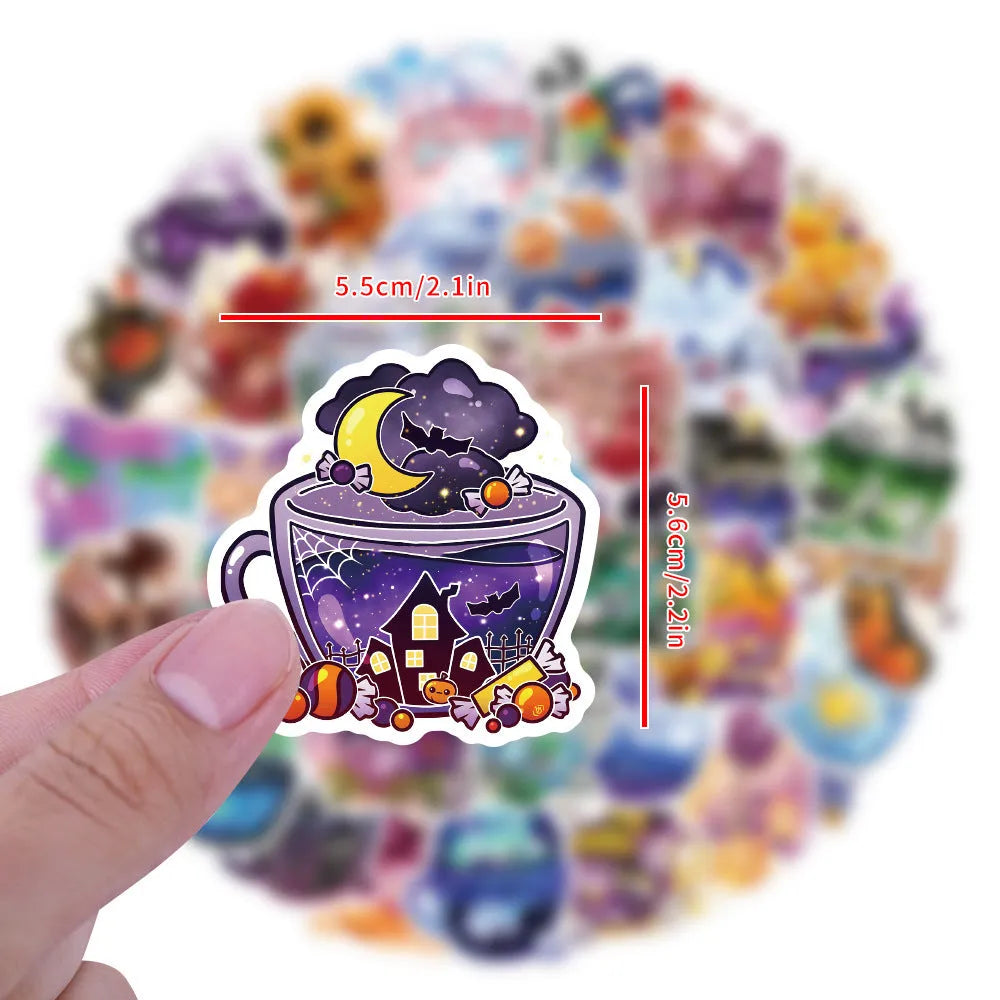 Pack of 50 colourful tea cup graffiti design vinyl stickers for scooter and luggage decoration