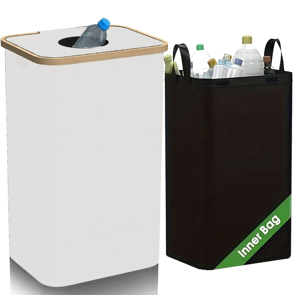 Black bamboo storage basket with removable lid and double inner pockets made from Oxford cloth