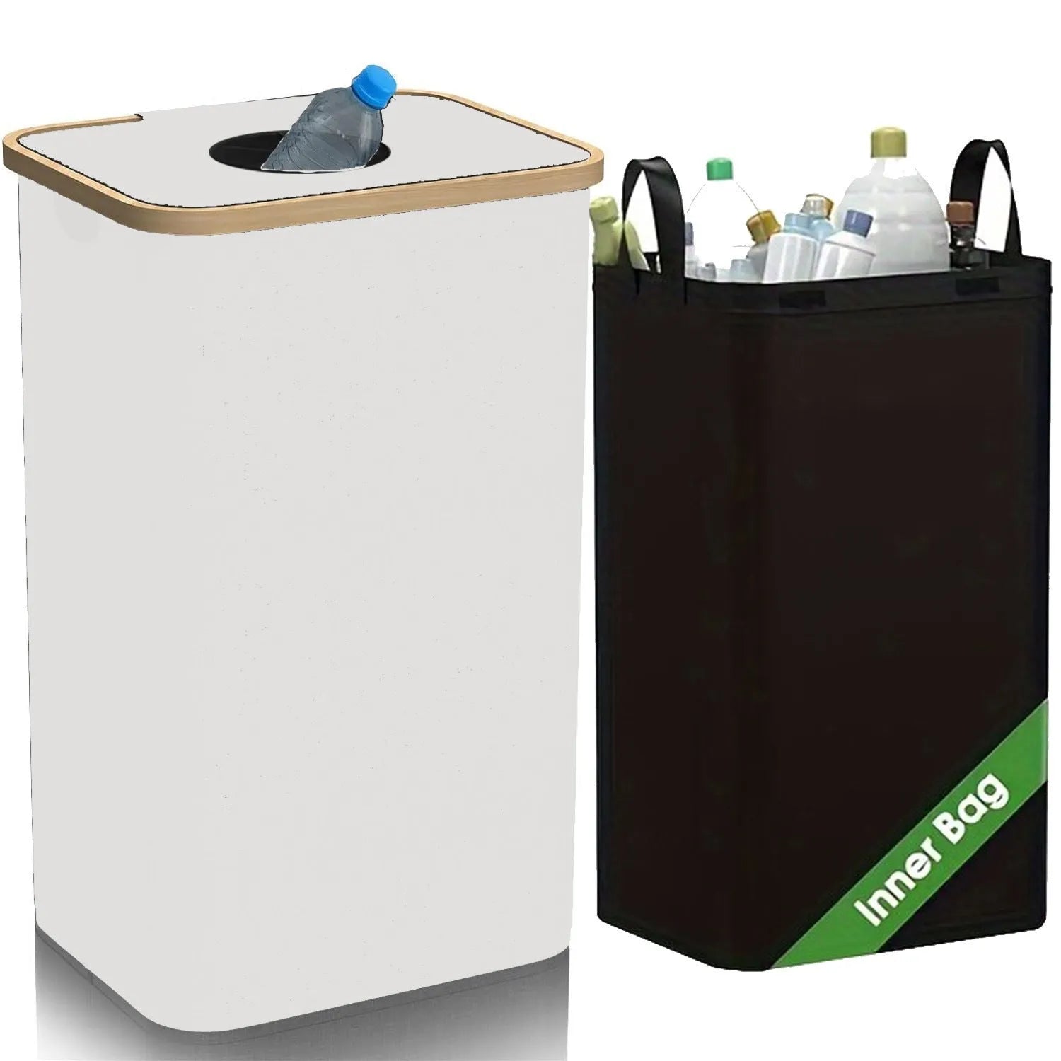 Black bamboo storage basket with removable lid and double inner pockets made from Oxford cloth