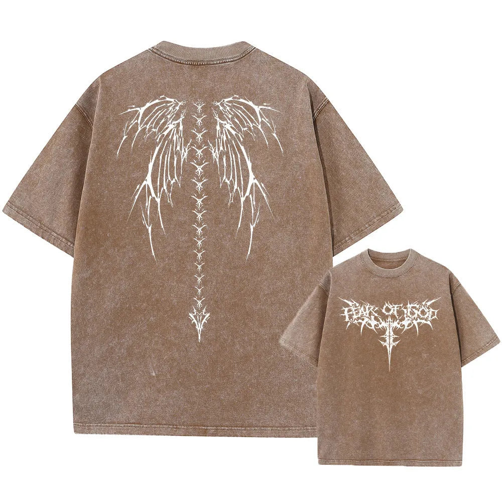 Men's oversized loose-fit cotton t-shirt in a light colour on a hanger, showing drop-shoulder sleeve design.