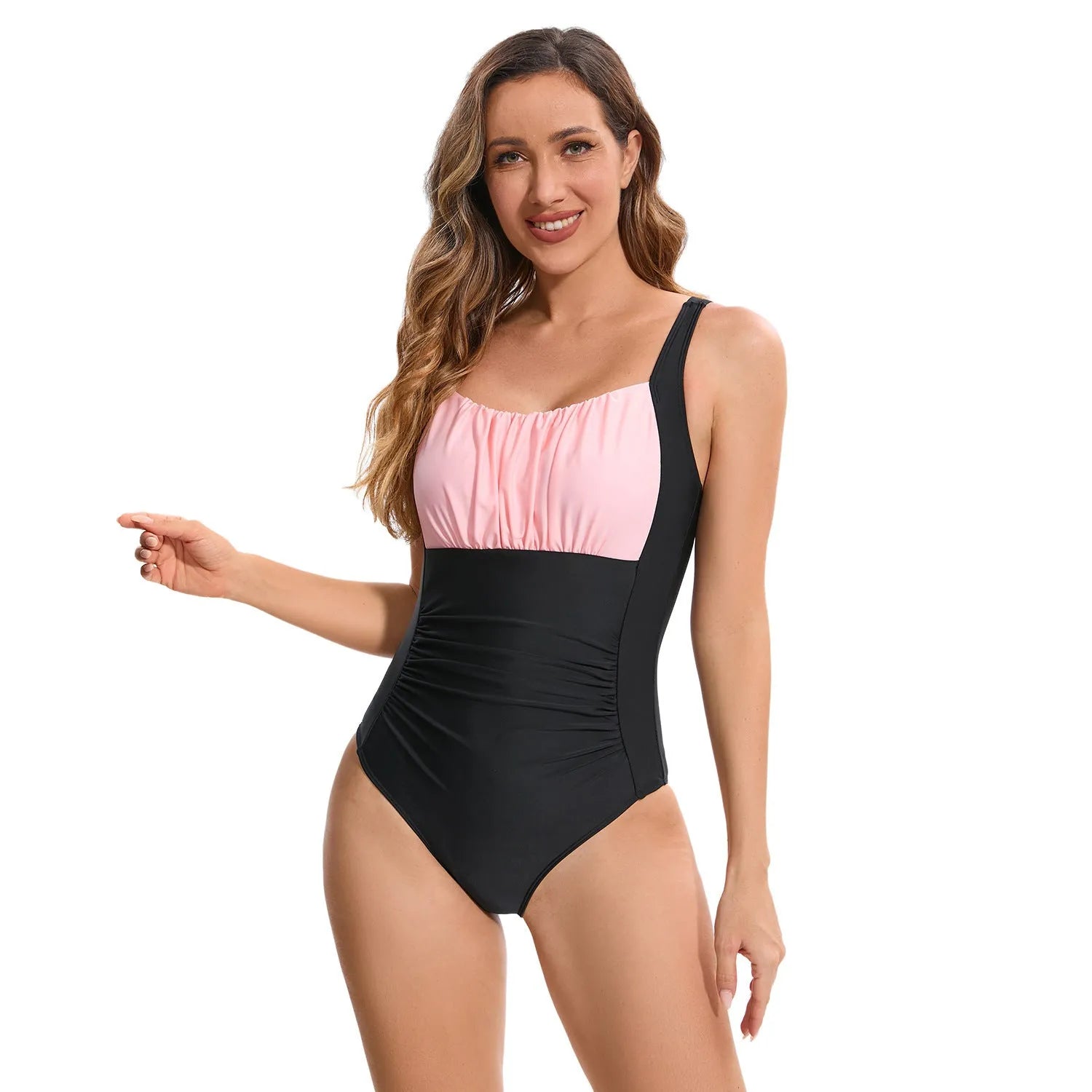Women's one-piece multicolor printed polyester swimsuit with leopard print pattern, sizes S to XXL