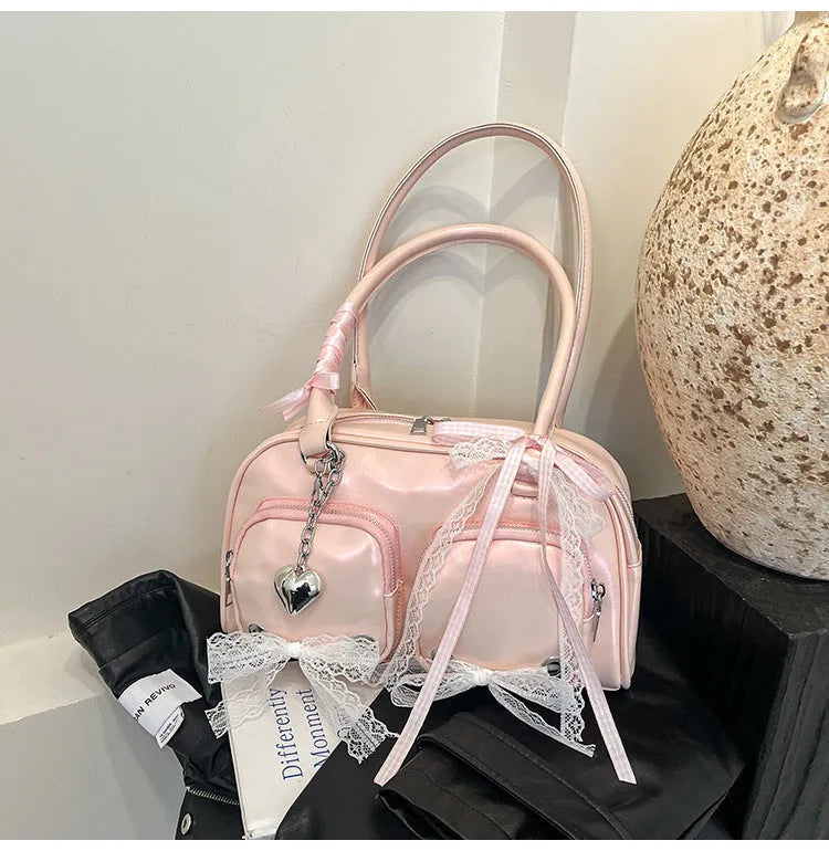 Soft PU casual shoulder bag with horizontal square shape and dual straps in beige colour