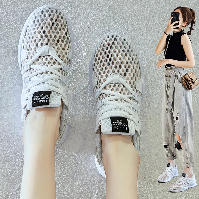 Breathable hollow-out casual sneaker in mesh construction with round toe and low-top design