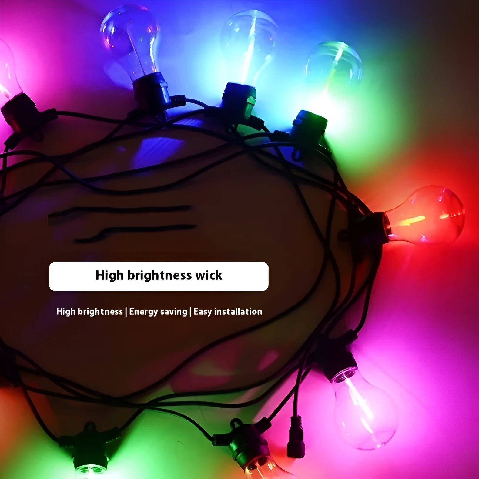 Outdoor waterproof decorative string lights with 10 LED bulbs on 5 metre cable for garden and event use