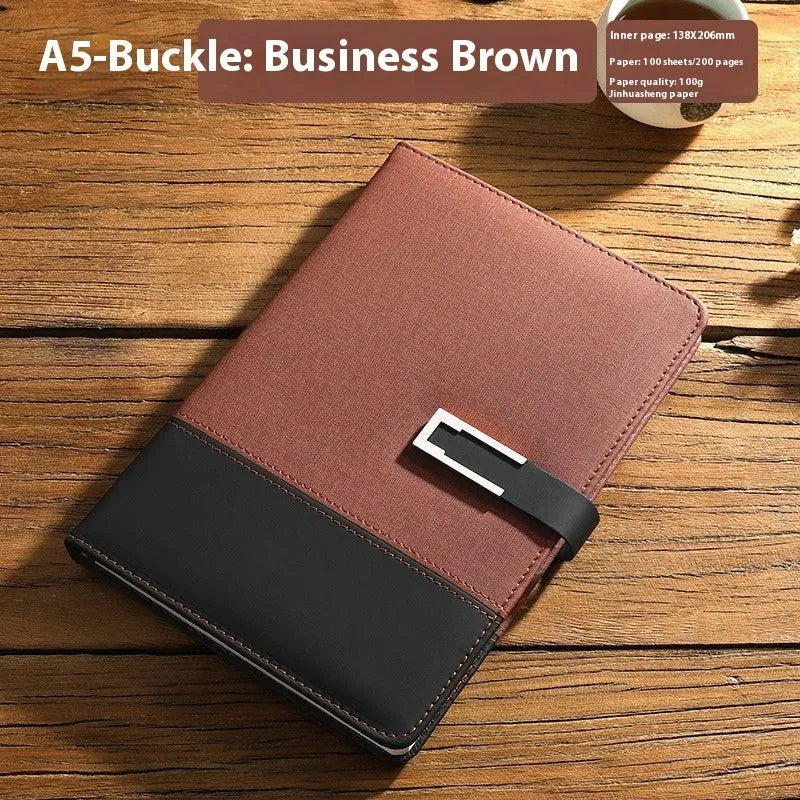 A5 soft PU leather business notebook in brown, black, green, red, or blue with gift box option