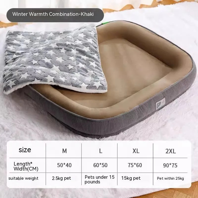 Home winter warm dog bed plush deep sleeping nest high neck protection light grey