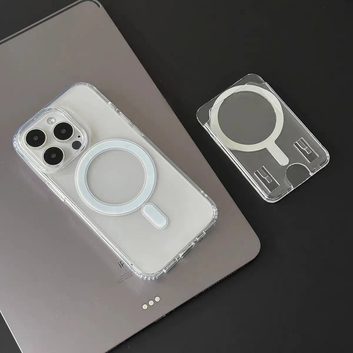 Transparent acrylic full-coverage phone case with wallet card holder for Apple iPhone