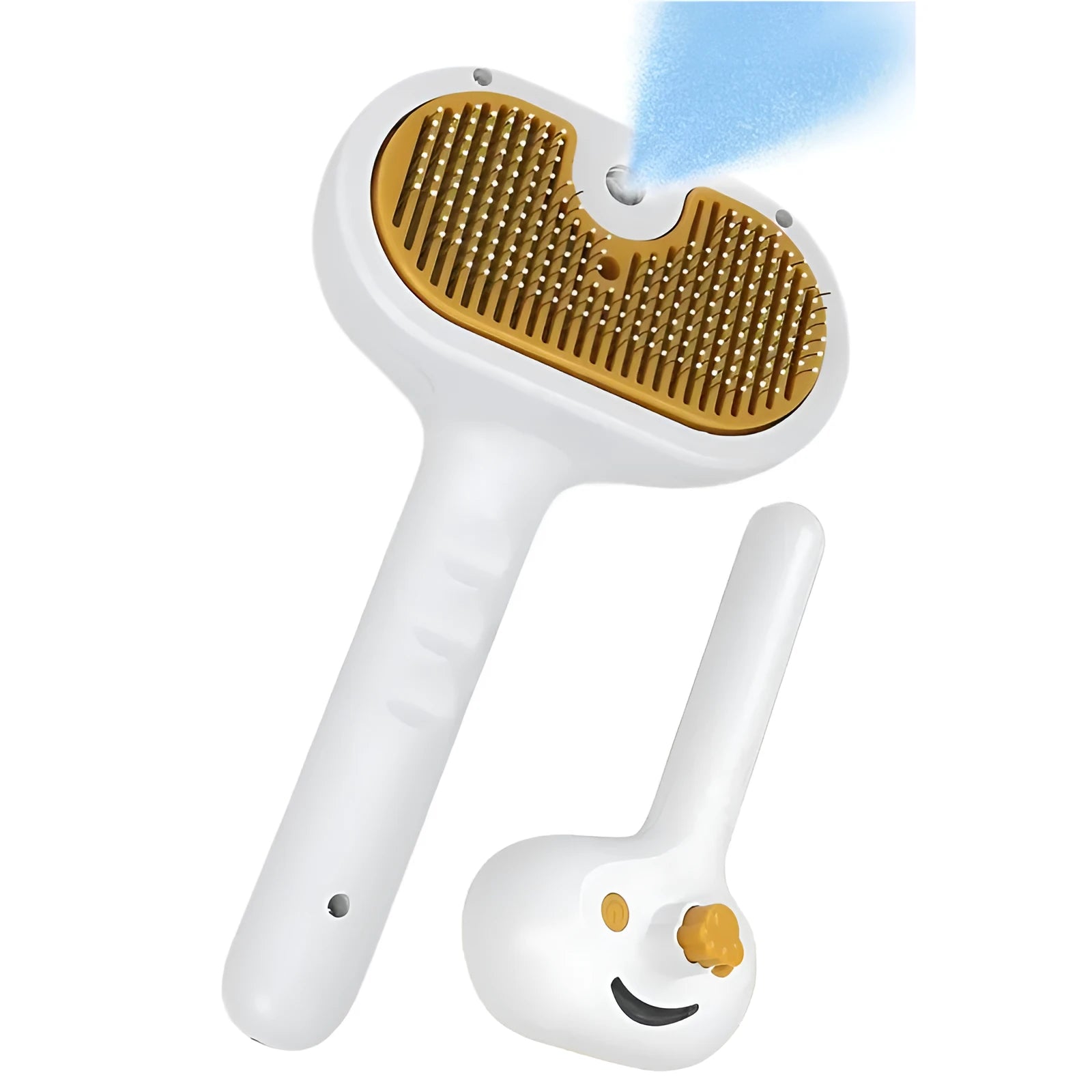 White pet grooming brush with water tank and steel teeth for dogs and cats