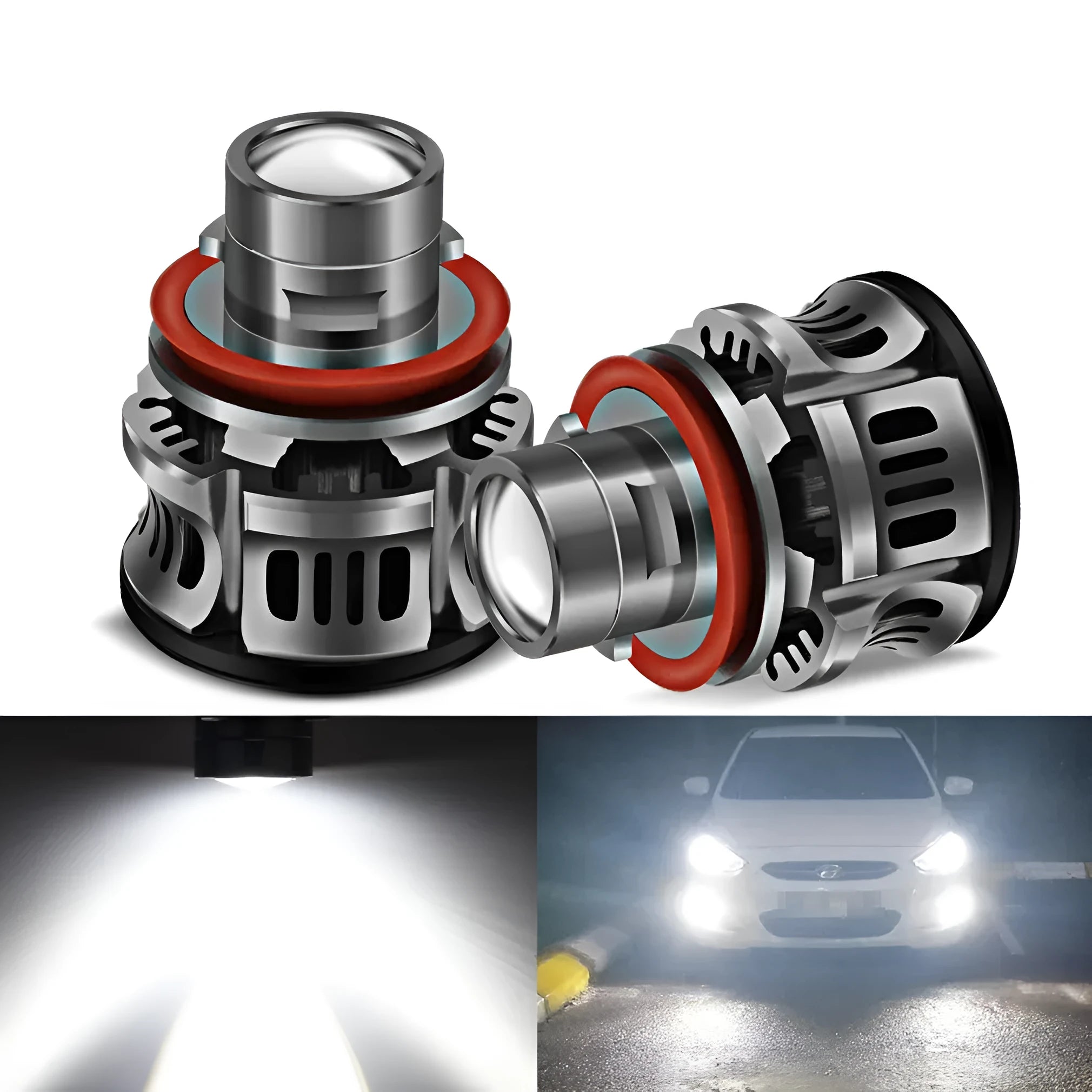 H11 36W Laser Fog LED car light with aviation aluminium alloy body on a plastic holder.