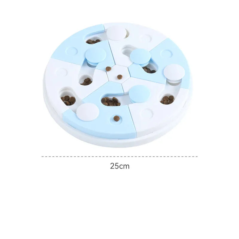 Blue and white jigsaw puzzle feeding tray for dogs made from PP material