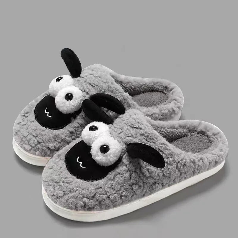 Simple lambswool thermal cotton slip-on slippers in brown, grey, or white with a suede upper.
