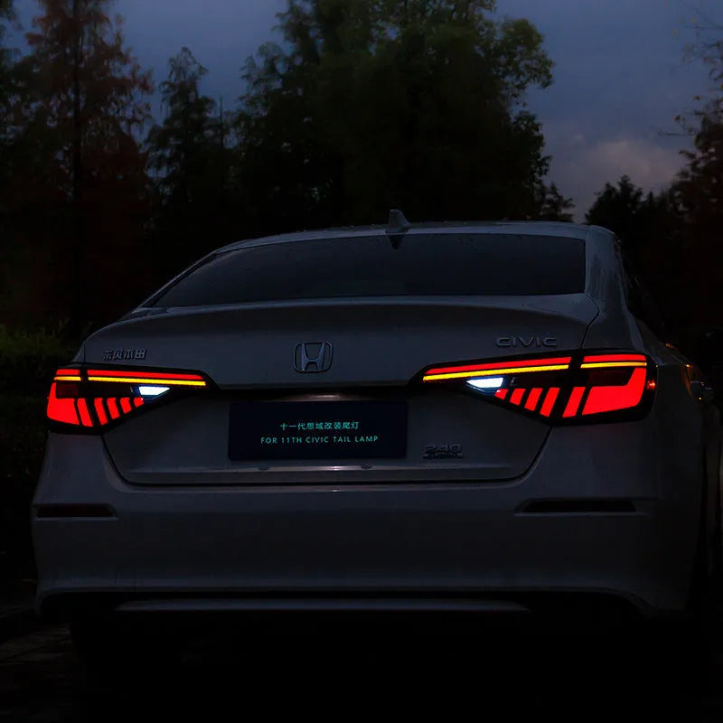 Black and red LED taillight assembly for 11th Generation Honda Civic with streamer indicators.