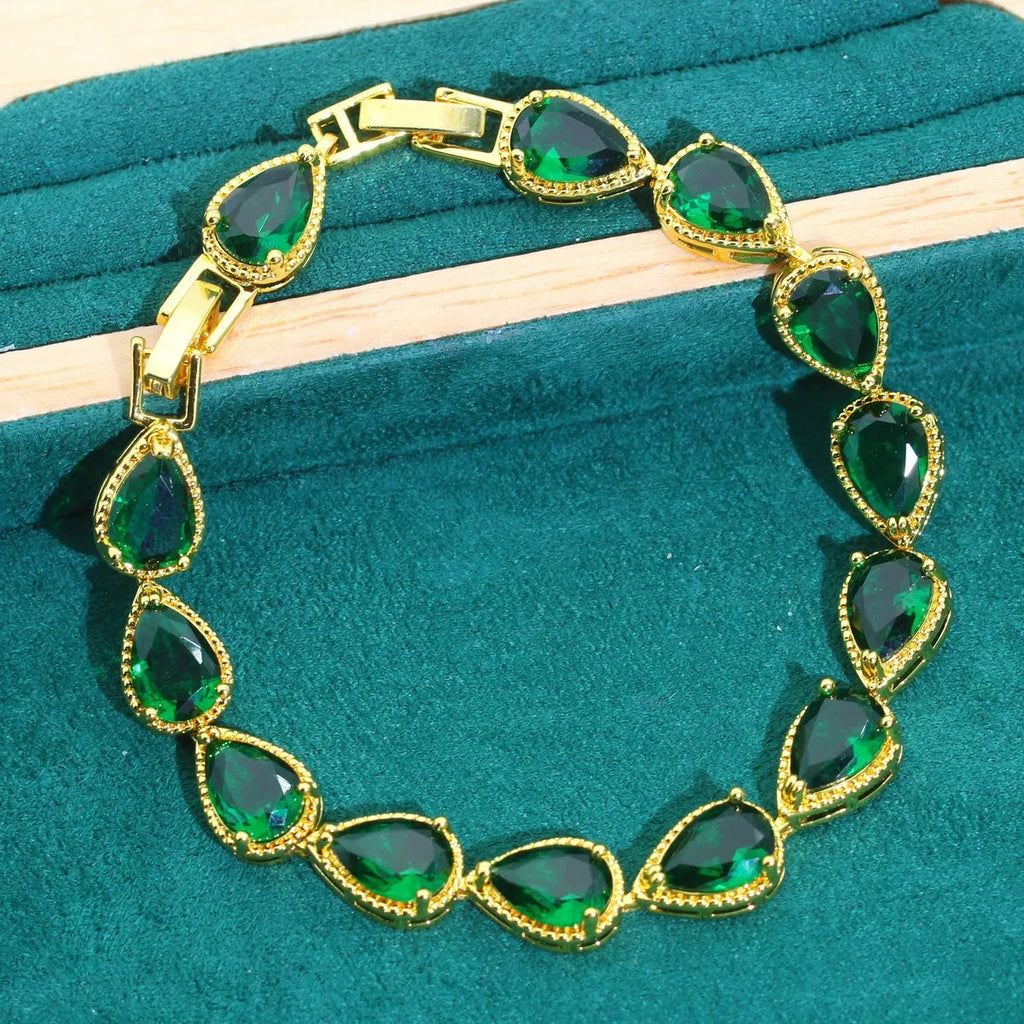 Retro bridal jewellery set copper inlaid zircon cross crown motifs earrings ring necklace bracelet green red