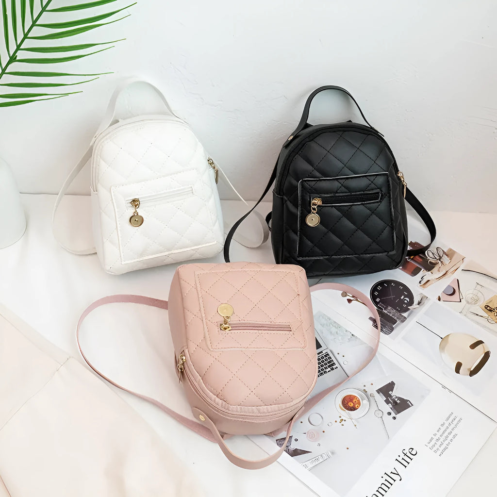 Girls' embroidered Korean style small hard backpack in black, shown with sandwich pocket.