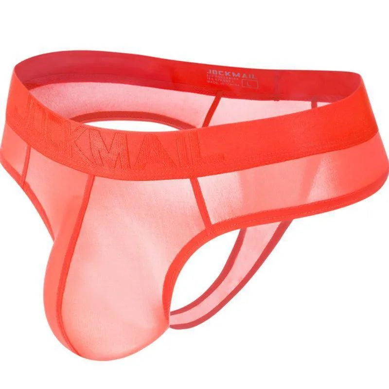 Belt Ice Silk ultra-thin translucent low-waist men's briefs in black with abstract pattern