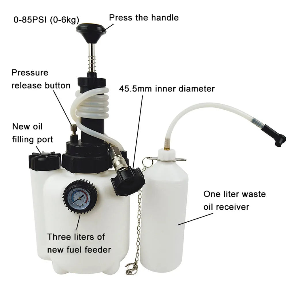 White 3-litre manual brake bleeder tank and fluid changer tool for cars