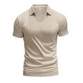 Men's loose fit V-neck short sleeve T-shirt in cotton blend fabric shown in solid colour options
