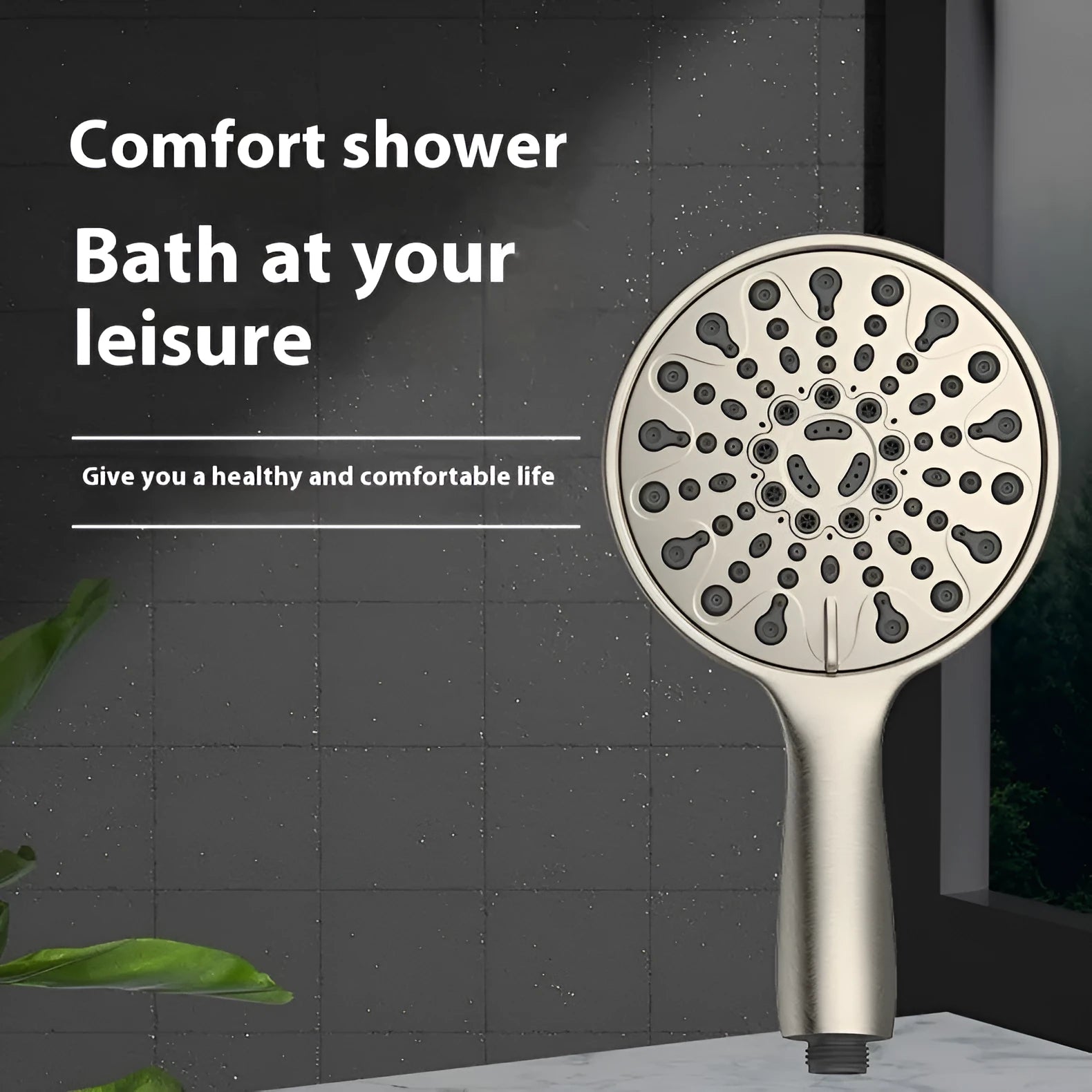 6-inch handheld shower head with electroplated finish showing six function selector