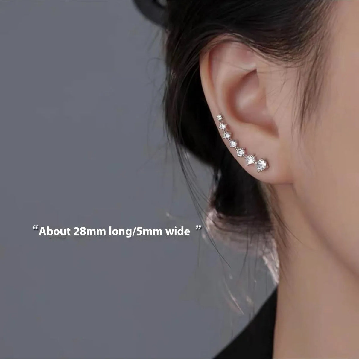 Geometric silver needle earrings with zircon stone in white colour for women fashion OL style