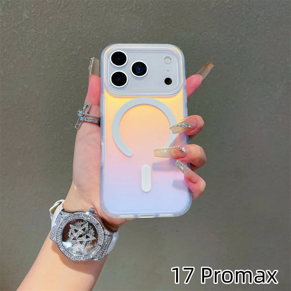 Laser gradient frosted magnetic phone case for iPhone 17 series with minimalist back cover design