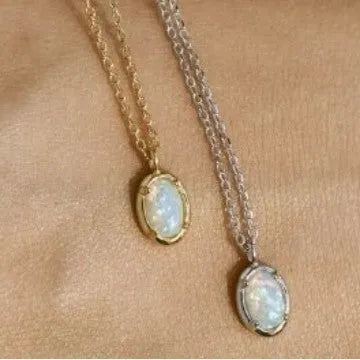 S925 silver jelly opal pendant necklace with geometric oval shape in gold or white gold colour