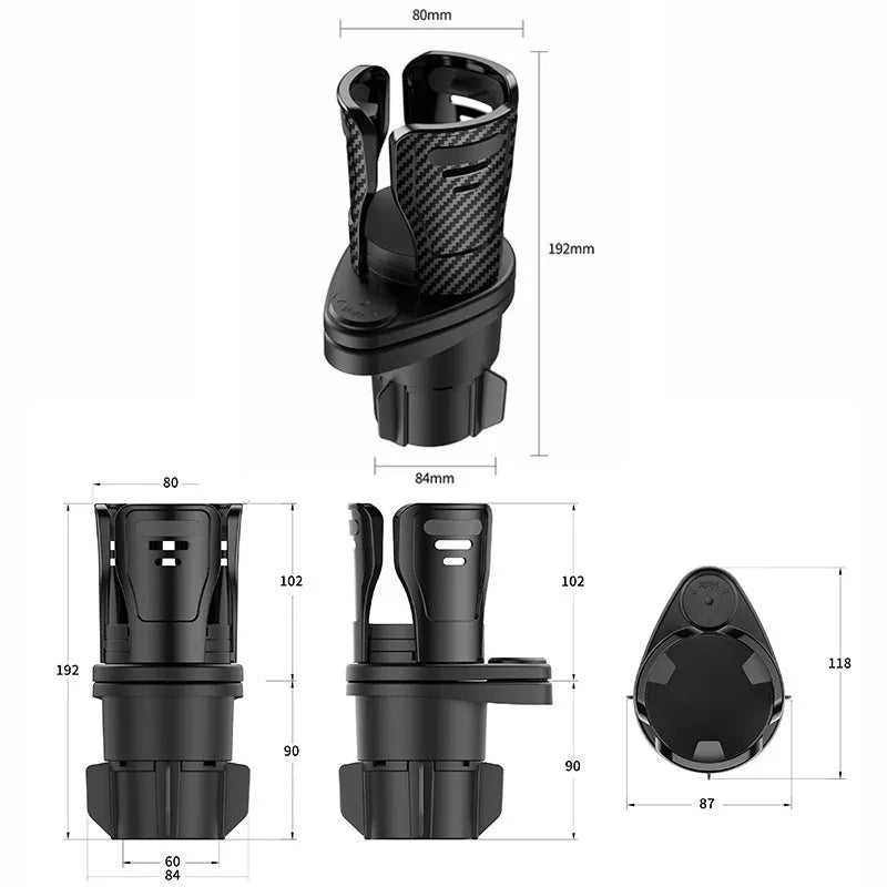 Car cup holder modification accessory in carbon fibre or matte ABS plastic for centre console upgrade