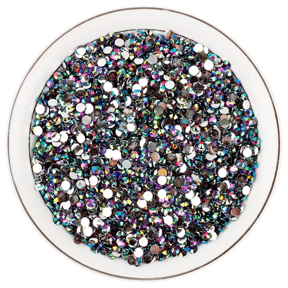 Assorted colour resin flat magic nail rhinestones with electroplated finish in various sizes