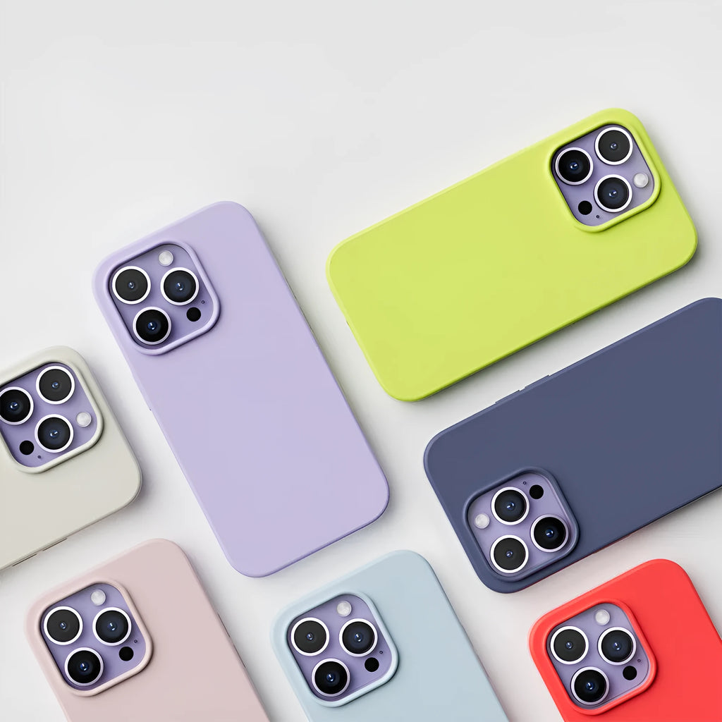 Liquid silicone magnetic phone case for iPhone 14 with Magsafe drop-proof protection in light blue colour