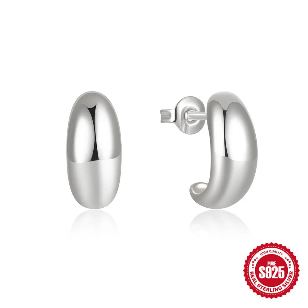 925 sterling silver C-shaped geometric ring stud earrings in gold or white gold finish