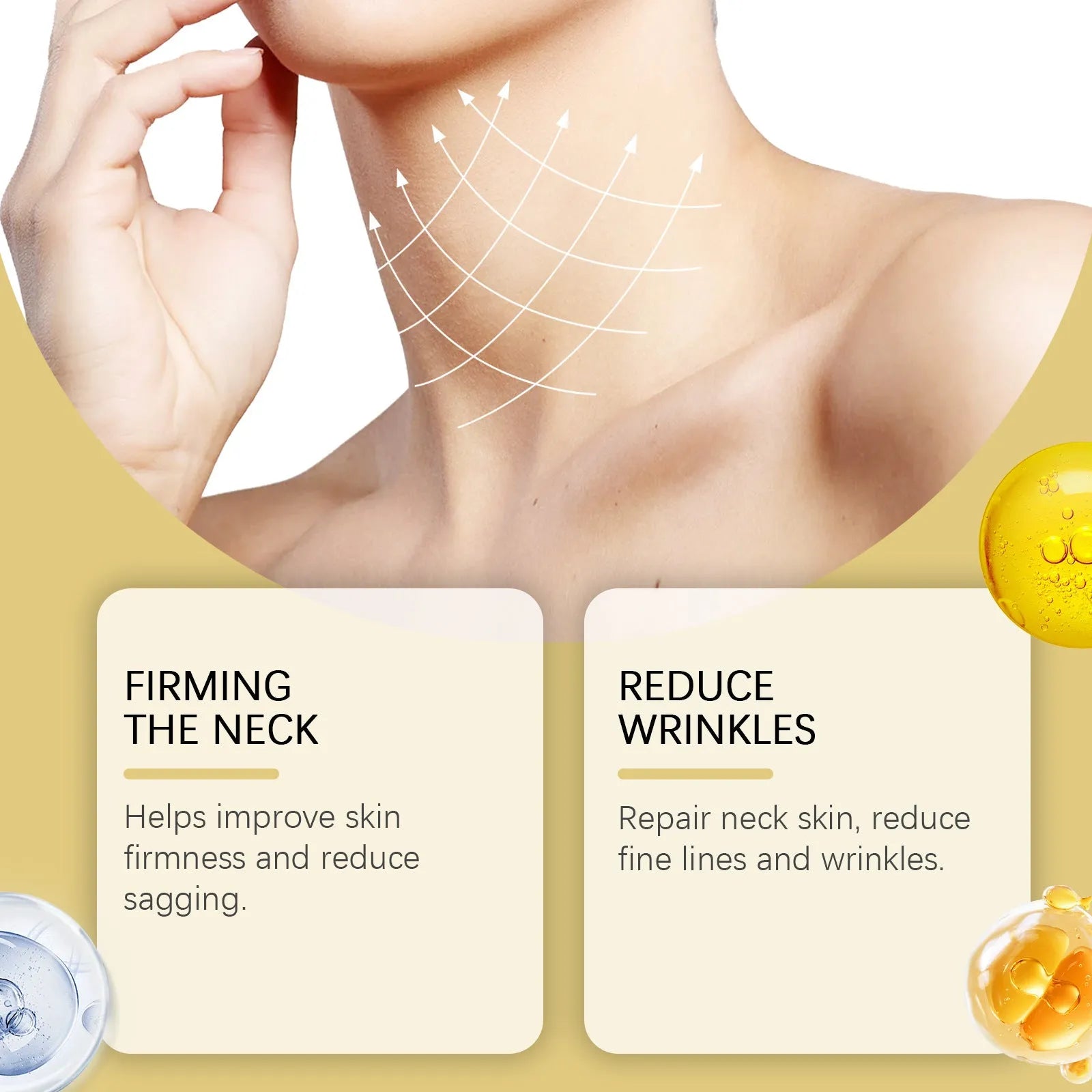 Tightening roller cream for neck lines with roller tool, 120g jar, product size 8.6 x 17.5cm
