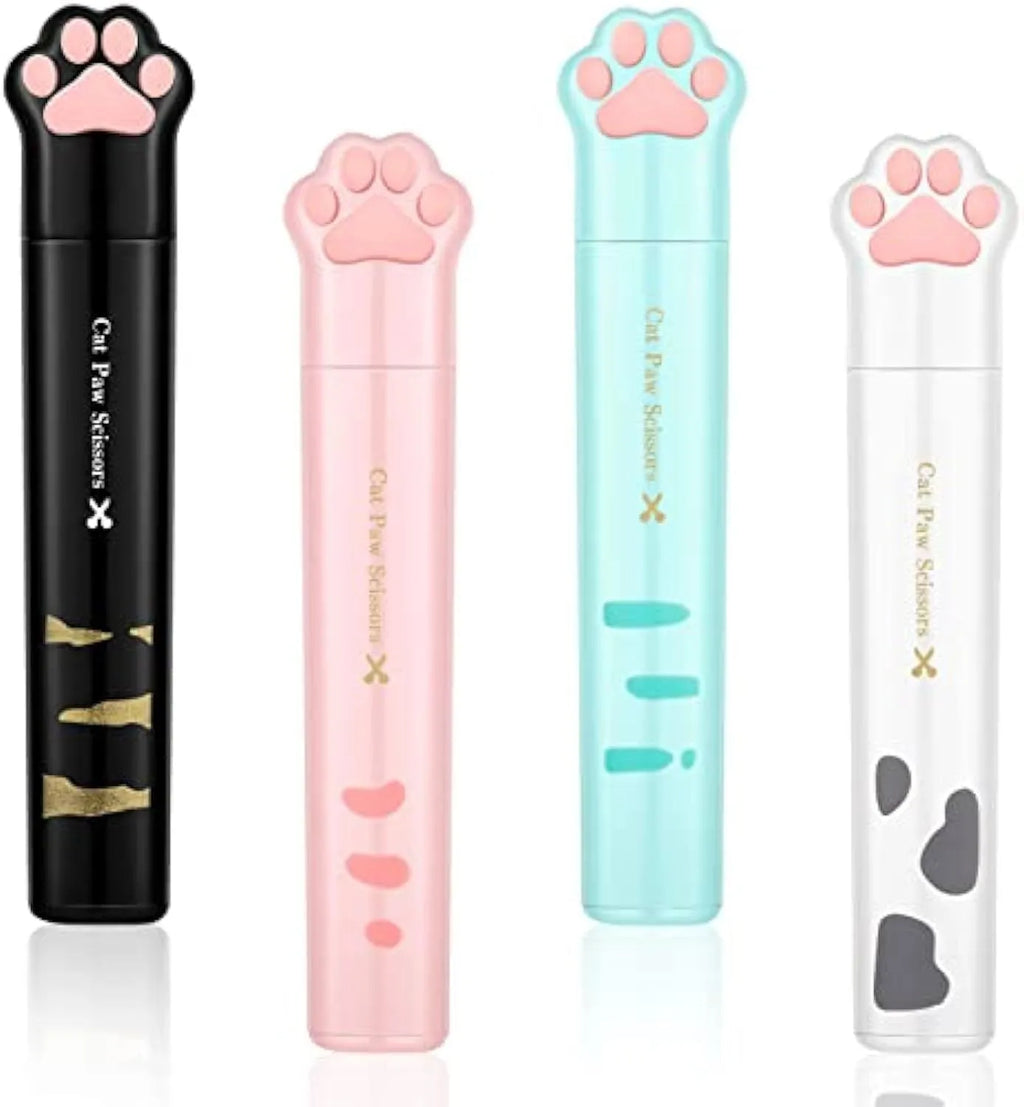Cat paw mini folding scissors in four colours with stainless steel blades and decorative handles