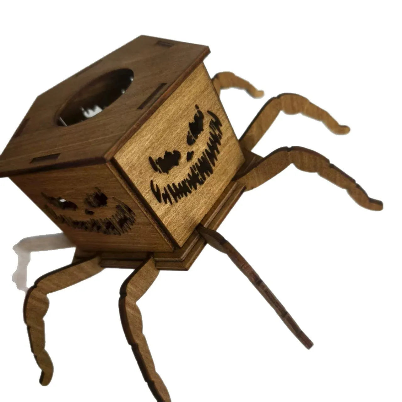 Wooden Halloween candlestick with ghost and spider miniature lantern design measuring 21cm tall