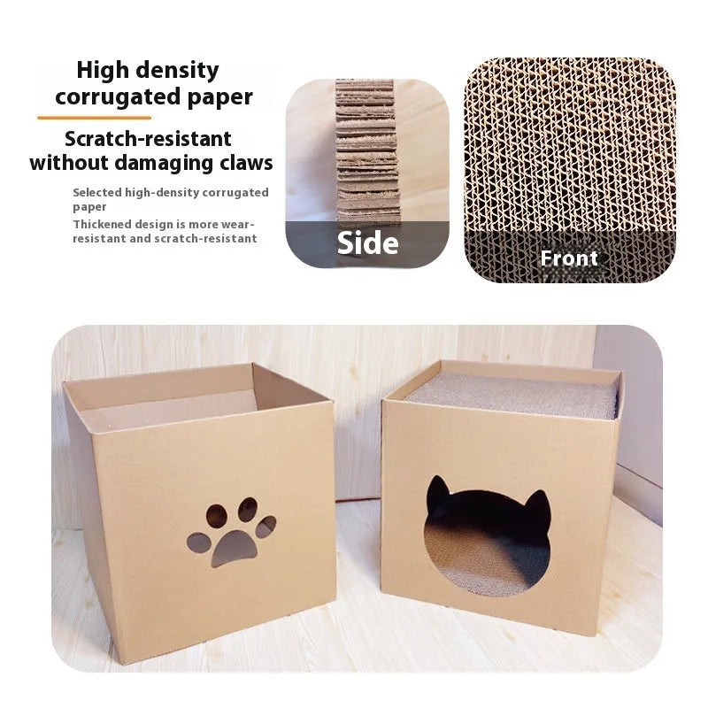 Vertical cat scratch board made from corrugated cardboard measuring 30 cm square
