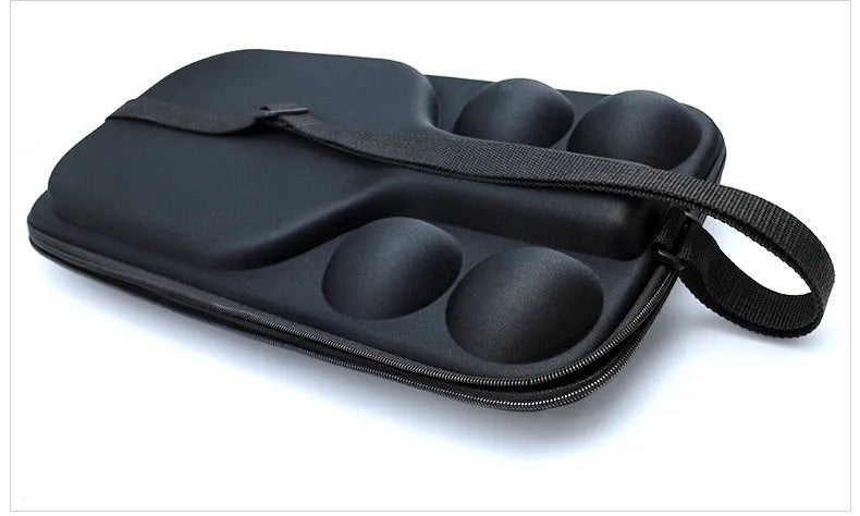 Black EVA pickleball shoulder bag holding one racket and four balls.