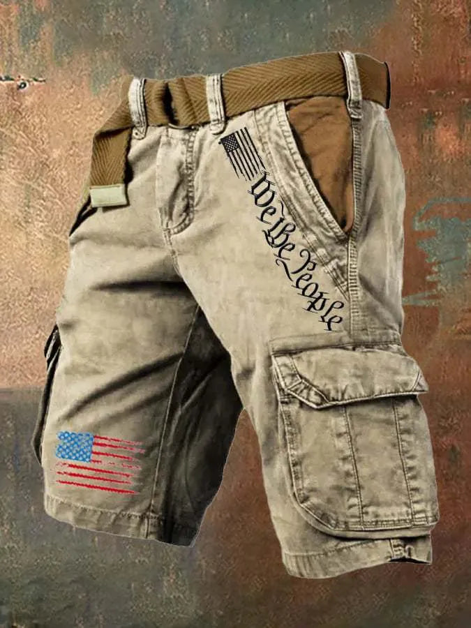 Men's khaki loose fit fifth pants with multiple pockets for workwear casual use
