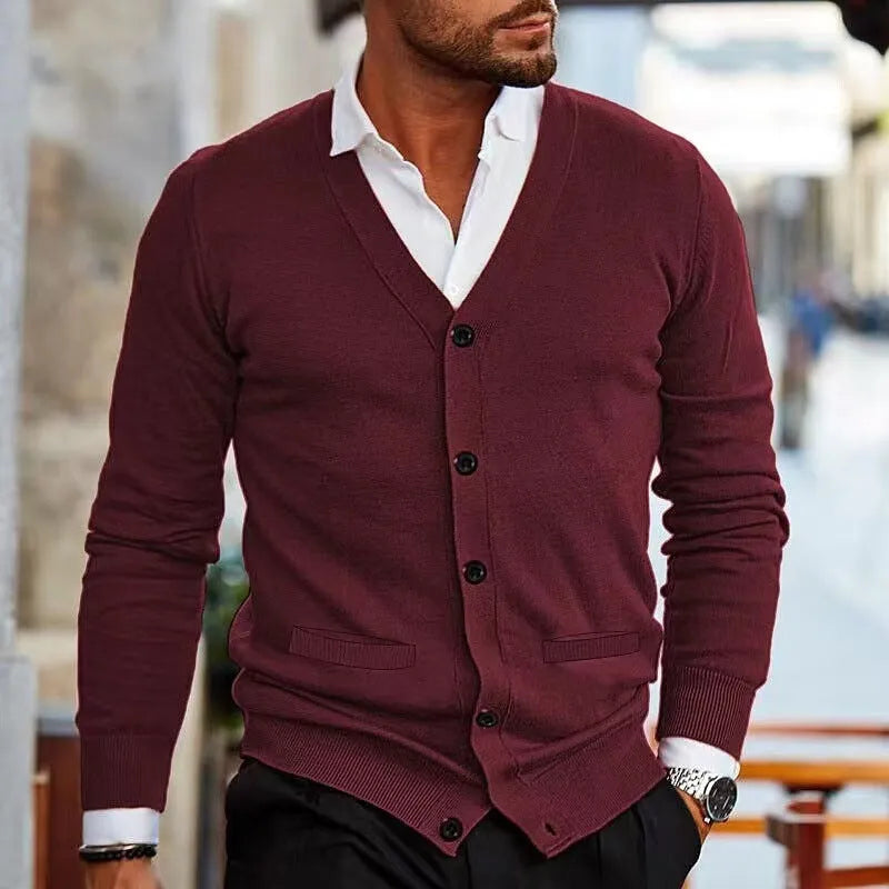 Men's slim fit acrylic cardigan sweater in various colours for autumn winter wear