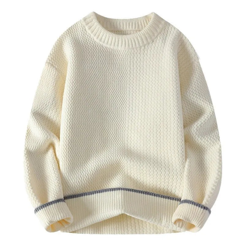Men's grey loose fit round neck pullover sweater with long sleeves