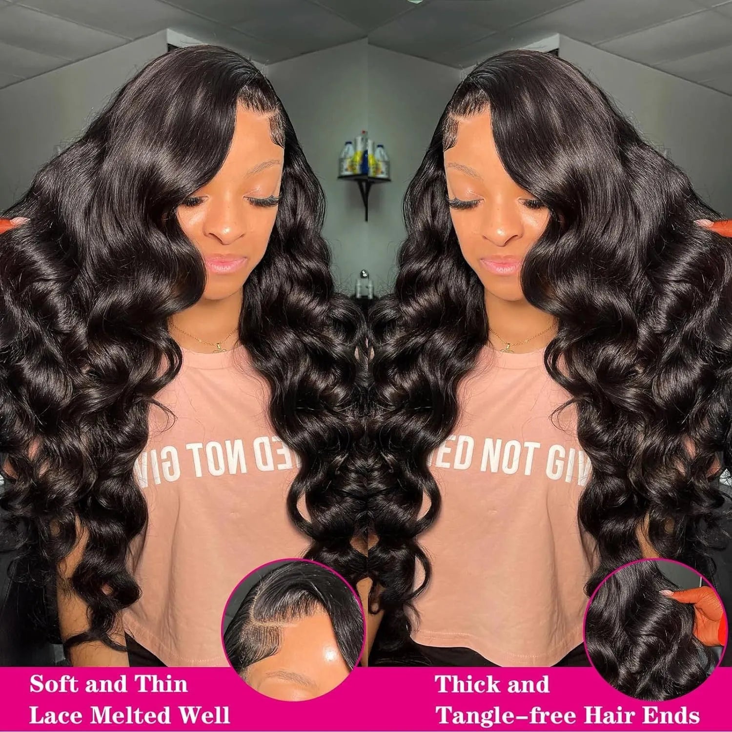 Black synthetic full-head wig with curly medium-to-long waves on a lace mesh cap.