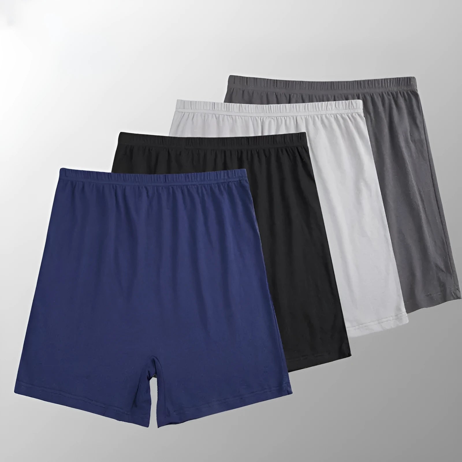 Solid colour men's modal boxer shorts on a white background, showing high-waist design