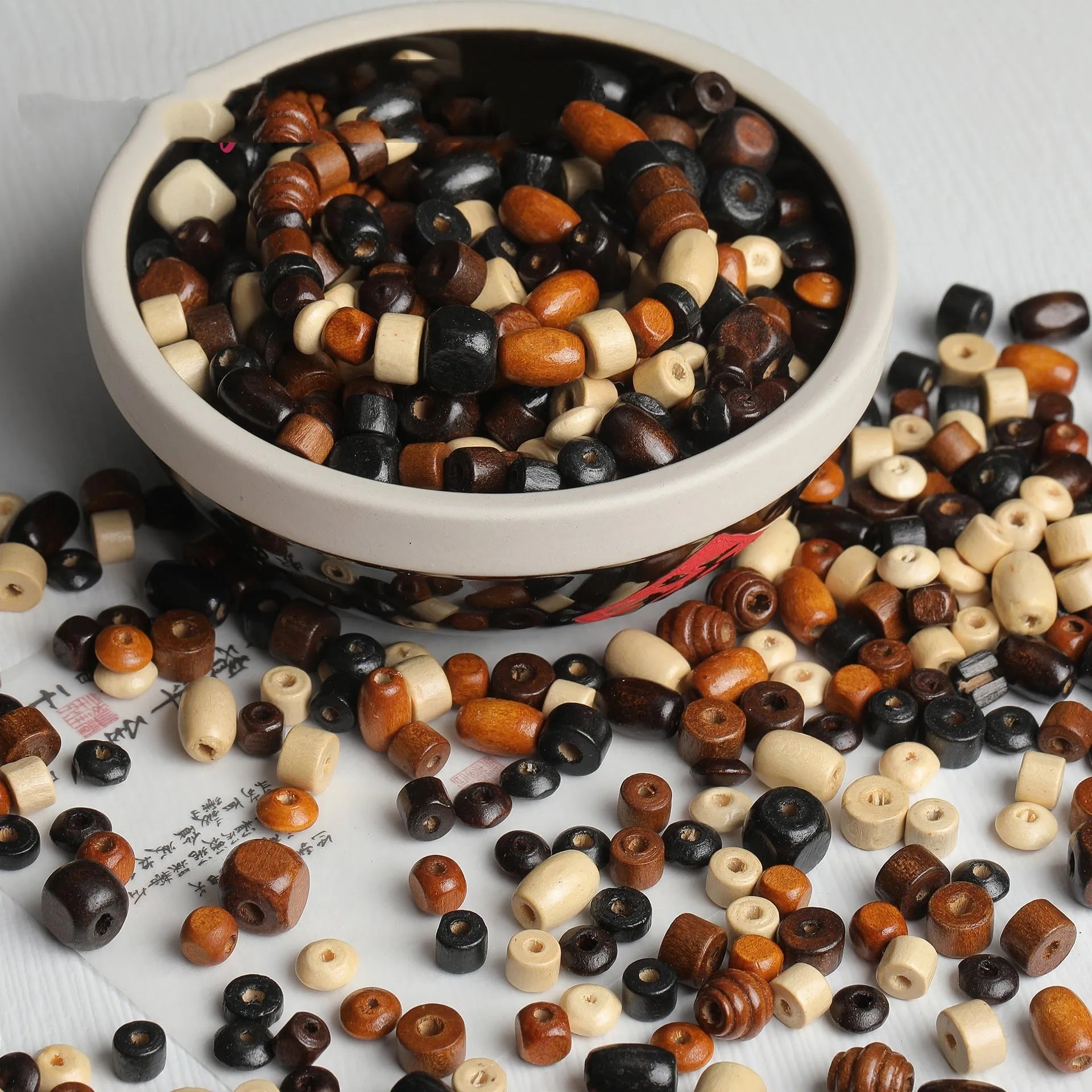 Mixed colour solid wood beads for DIY vintage jewellery making with ethnic style