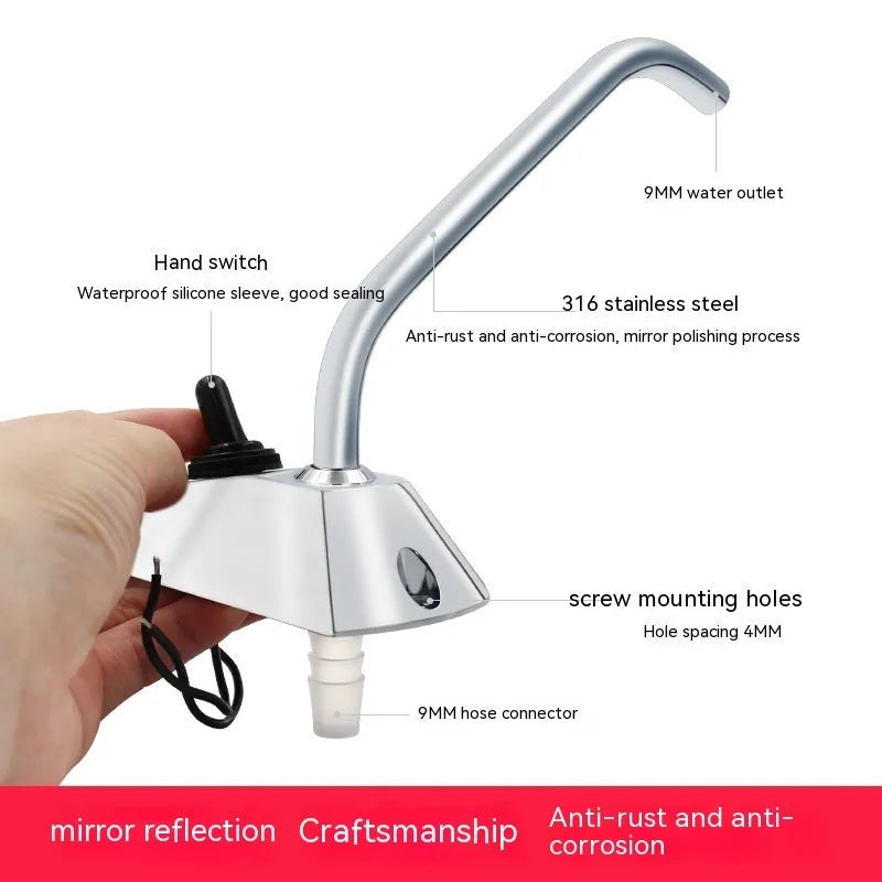 Electronic control rotating faucet with mirror-polished 316 stainless steel construction for RV water systems