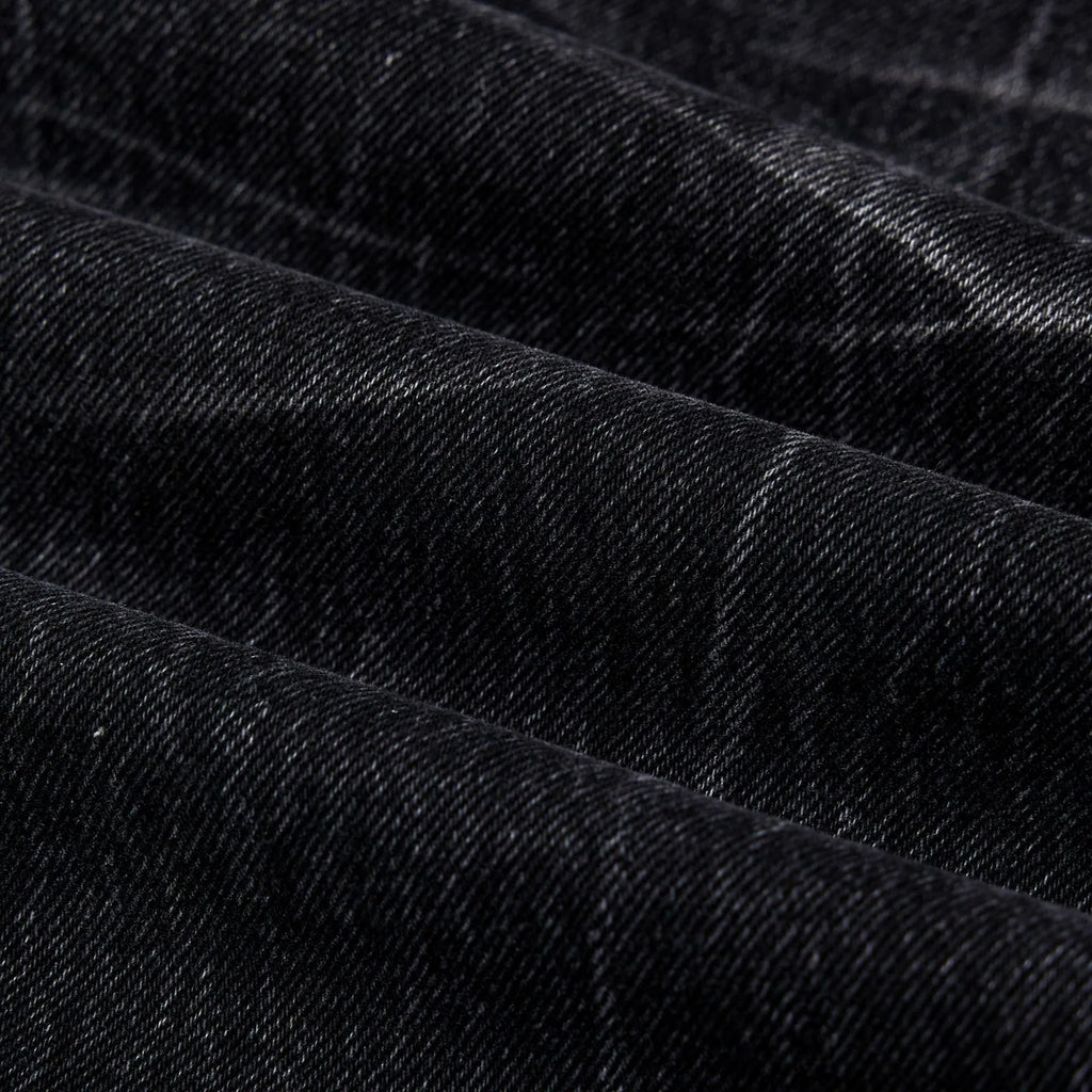 Black men's straight-leg jeans with American washed lightning crack texture