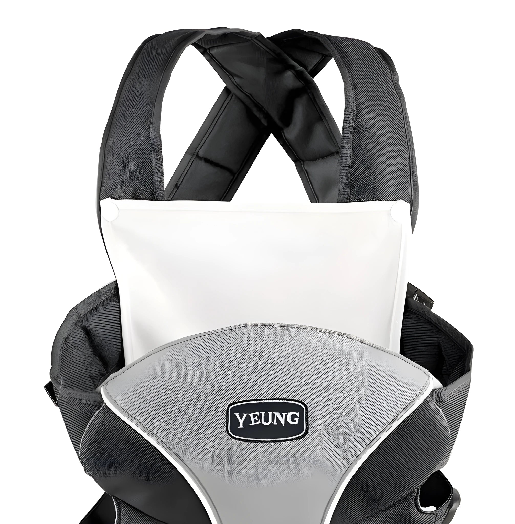 A double-shoulder baby carrier shown in red, blue, and grey, suitable for face-to-face infant carrying.