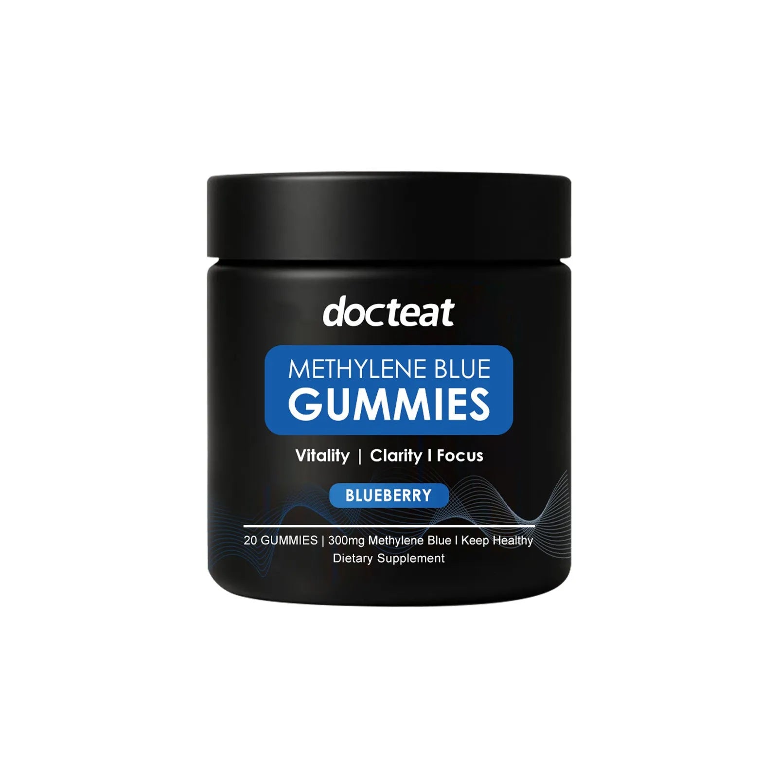 Pack of 20 citrus-flavoured soft candy dietary supplement gummies containing methylene blue trihydrate.
