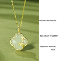 Hetian jade bracelet and necklace set with leaf design in bamboo green tone