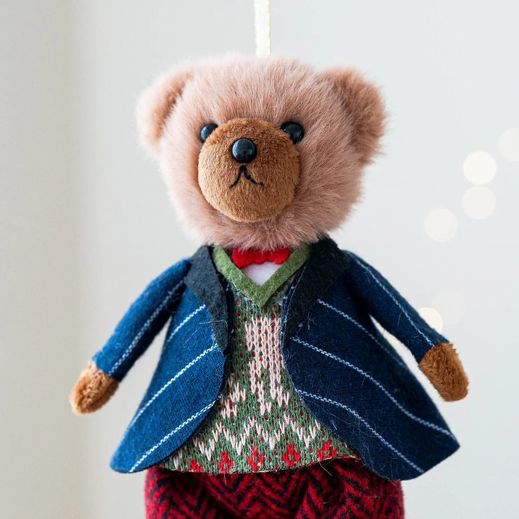Cloth plush bear doll wearing cotton suit with plaid pattern, available as gentleman bear or princess bear design